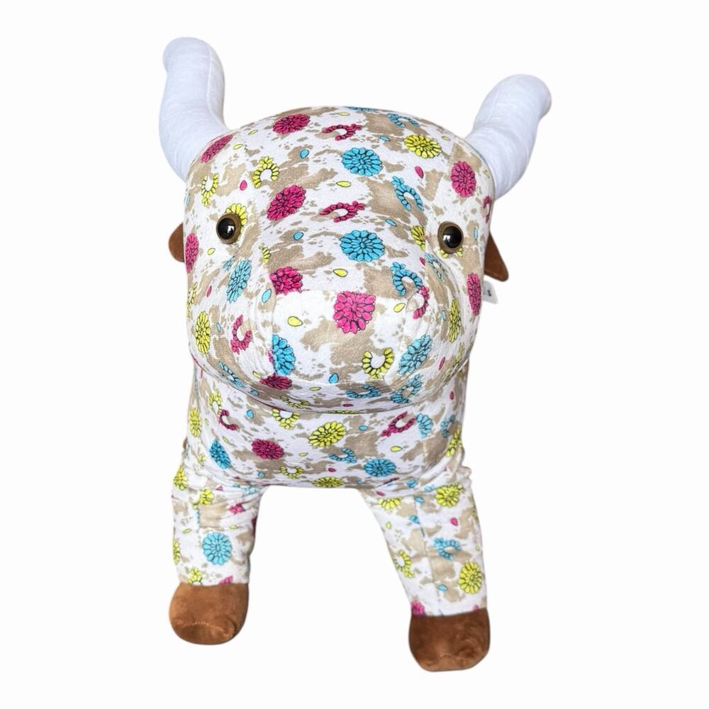 Western Linens Farm Pal Conchos Longhorn Plush Standing Floral Cow NWT Large